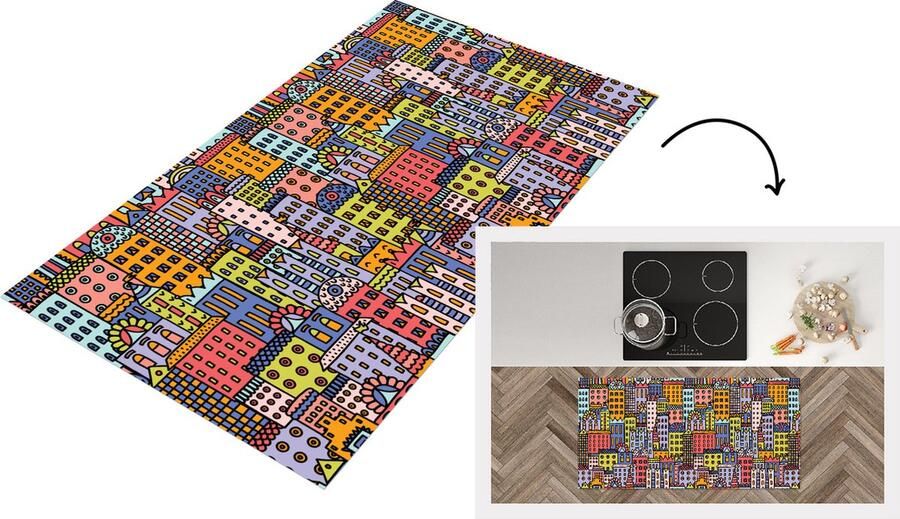 KitchenYeah Keukenloper Loper keuken Huis Regenboog Patroon 120x60 cm Keukenloper vinyl