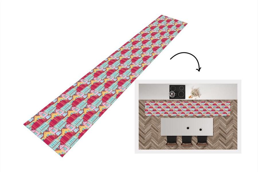 KitchenYeah Keukenloper Keukenmat Huizen Zentangle Patronen 360x60 cm Keuken vloerkleed