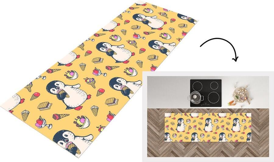 KitchenYeah Keukenloper Loper keuken IJs Pinguïn Pooldieren Kinderen Design 150x50 cm Keukenloper vinyl