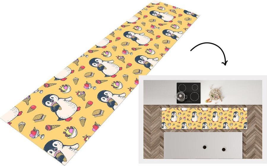 KitchenYeah Keukenloper Loper keuken IJs Pinguïn Pooldieren Kinderen Design 200x50 cm Keukenloper vinyl