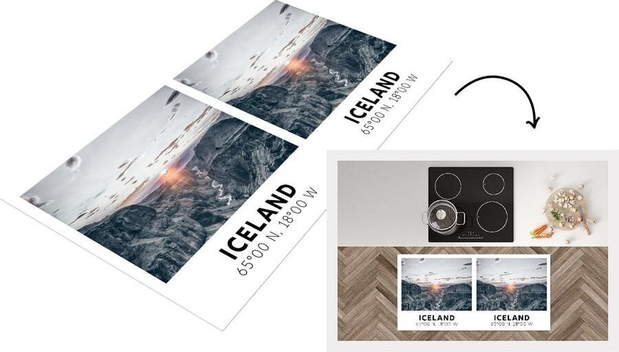 KitchenYeah Keukenloper Loper keuken IJsland Bergen Water Zon 120x60 cm Keukenloper vinyl