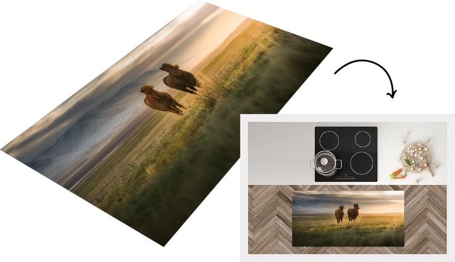 KitchenYeah Keukenloper Loper keuken Paarden Lucht Gras 120x60 cm Keukenloper vinyl