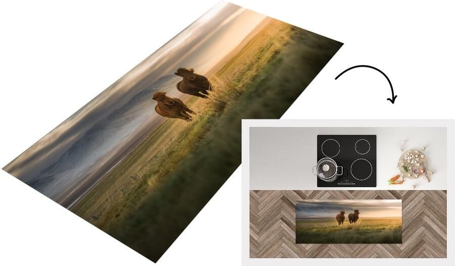 KitchenYeah Keukenloper Loper keuken Paarden Lucht Gras 120x50 cm Keukenloper vinyl