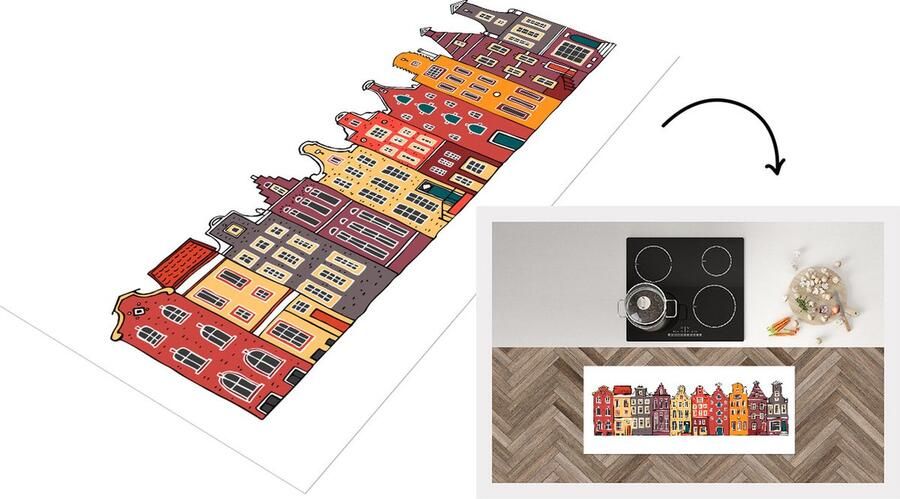KitchenYeah Keukenloper Loper keuken Illustratie Amsterdam Huis 120x50 cm Keukenloper vinyl