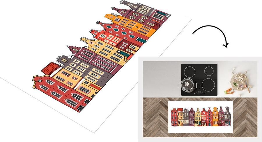 KitchenYeah Keukenloper Loper keuken Illustratie Amsterdam Huis 120x60 cm Keukenloper vinyl