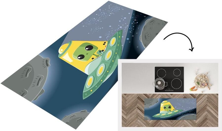 KitchenYeah Keukenloper Loper keuken Illustratie Kinderen Ufo 120x50 cm Keukenloper vinyl