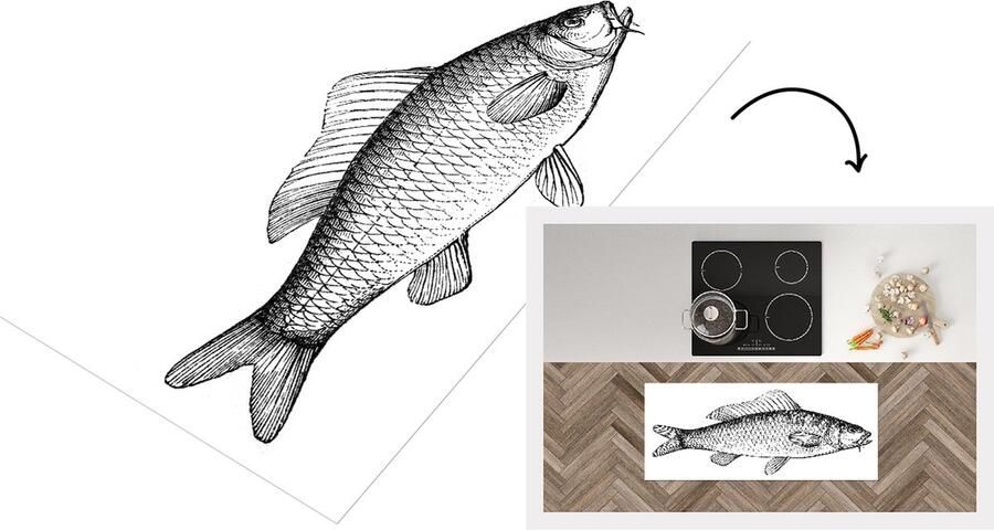 KitchenYeah Keukenloper Loper keuken Illustratie van een karper vis 120x50 cm Keukenloper vinyl