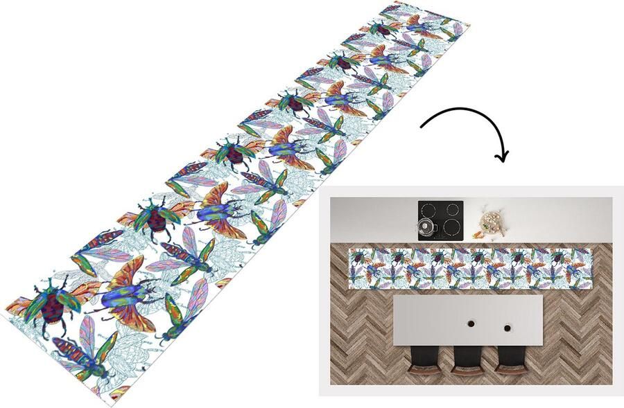 KitchenYeah Keukenloper Keukenmat Insecten Regenboog Design 360x60 cm Keuken vloerkleed