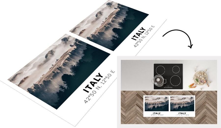 KitchenYeah Keukenloper Loper keuken Italië Dolomieten Bos Mist 120x50 cm Keukenloper vinyl