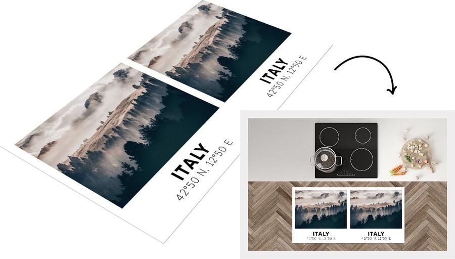 KitchenYeah Keukenloper Loper keuken Italië Dolomieten Bos Mist 120x60 cm Keukenloper vinyl