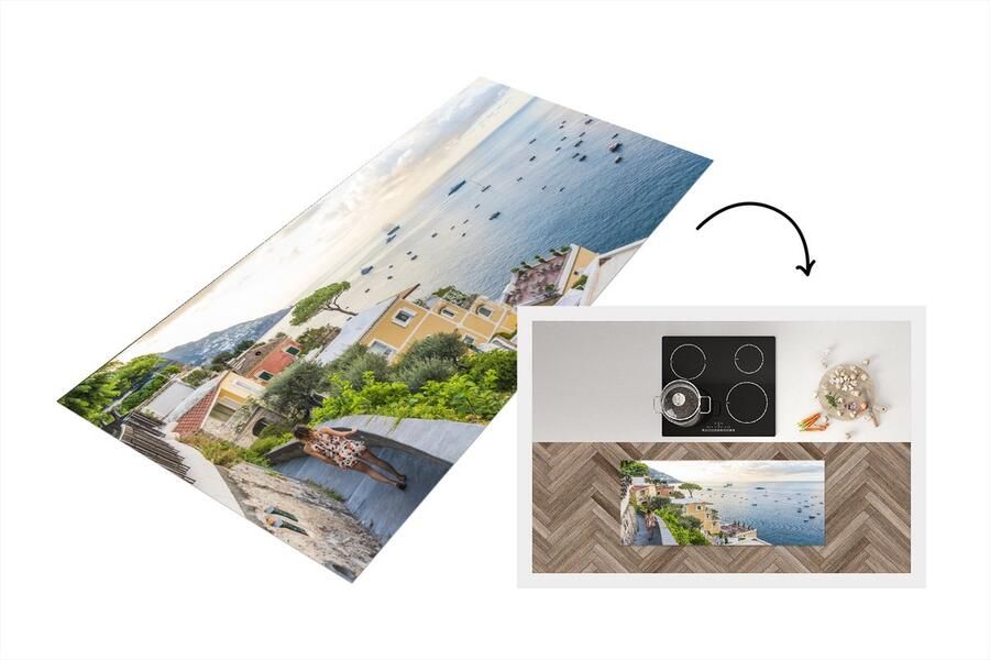 KitchenYeah Keukenloper Loper keuken Italië Vrouw Positano Zee 120x50 cm Keukenloper vinyl