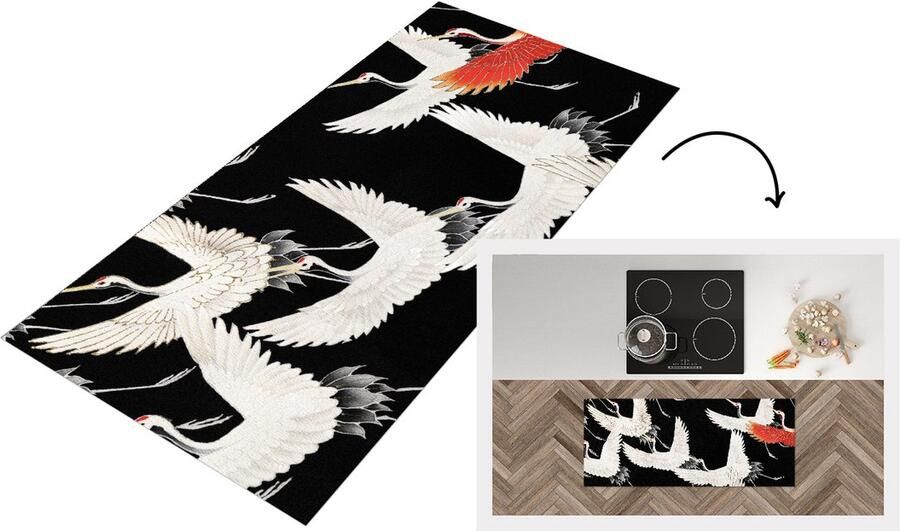 KitchenYeah Keukenloper Loper keuken Japan Vintage Kraanvogel 120x50 cm Keukenloper vinyl