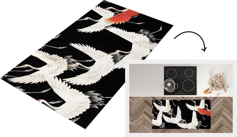 KitchenYeah Keukenloper Loper keuken Japan Vintage Kraanvogel 120x60 cm Keukenloper vinyl