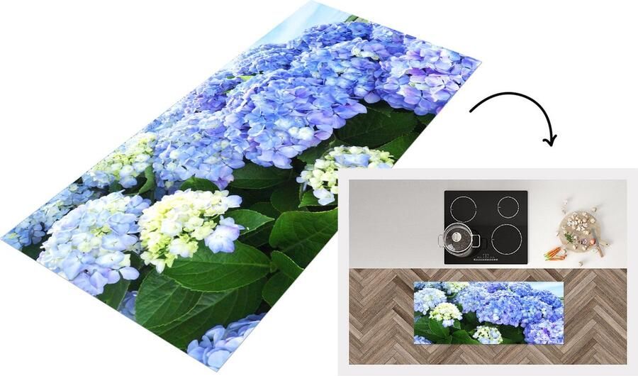 KitchenYeah Keukenloper Loper keuken Japanse hortensia bloemen 120x50 cm Keukenloper vinyl