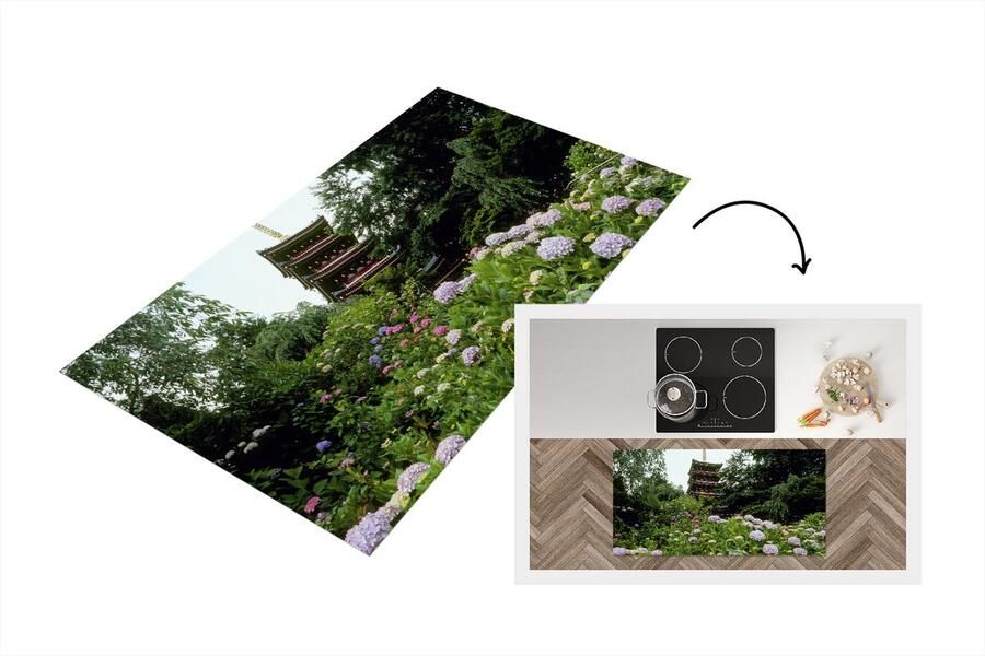 KitchenYeah Keukenloper Loper keuken Japanse tuin met hortensia 120x60 cm Keukenloper vinyl