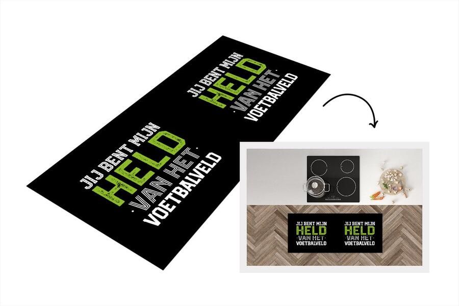 KitchenYeah Keukenloper Loper keuken Jij bent mijn held van het voetbalveld Spreuken Quotes Voetbal 120x50 cm Keukenloper vinyl