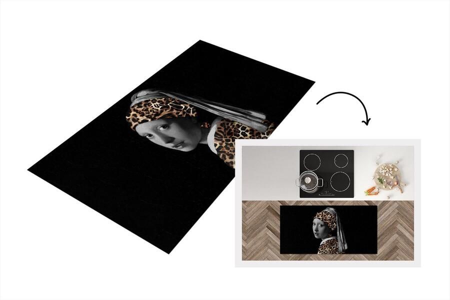 KitchenYeah Keukenloper Loper keuken Johannes Vermeer Panterprint Meisje met de parel 120x60 cm Keukenloper vinyl