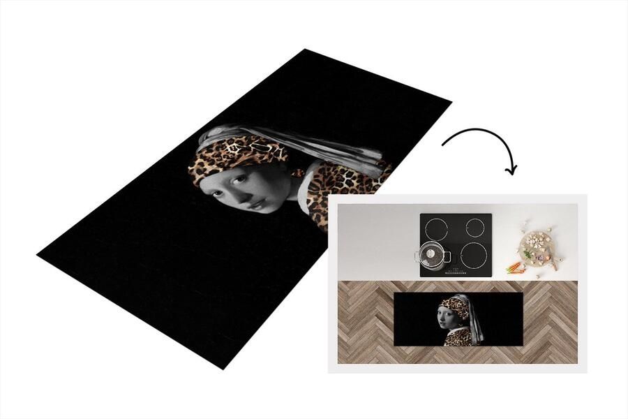 KitchenYeah Keukenloper Loper keuken Johannes Vermeer Panterprint Meisje met de parel 120x50 cm Keukenloper vinyl