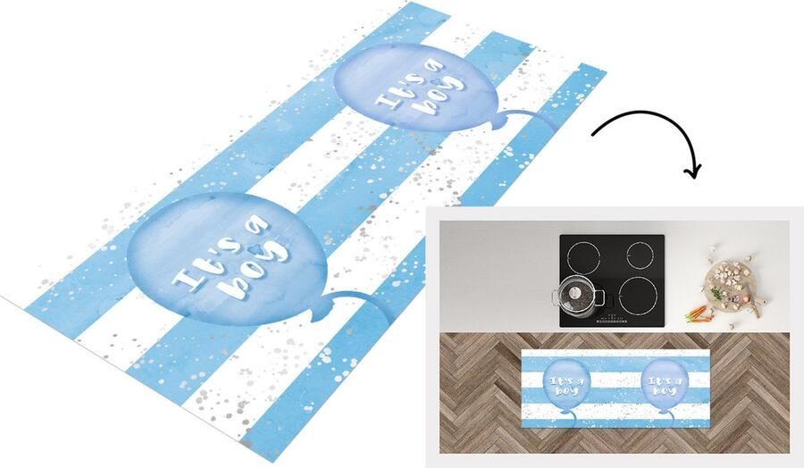 KitchenYeah Keukenloper Loper keuken Jongen Gender reveal Ballon It's a boy Jongetje Spreuken 120x50 cm Keukenloper vinyl