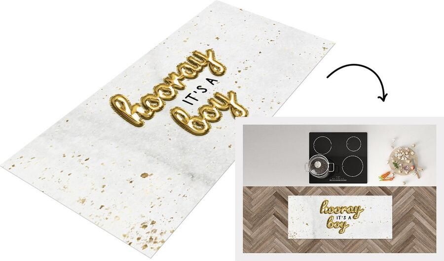 KitchenYeah Keukenloper Loper keuken Jongen Quotes Hooray it's a boy Spreuken 120x50 cm Keukenloper vinyl