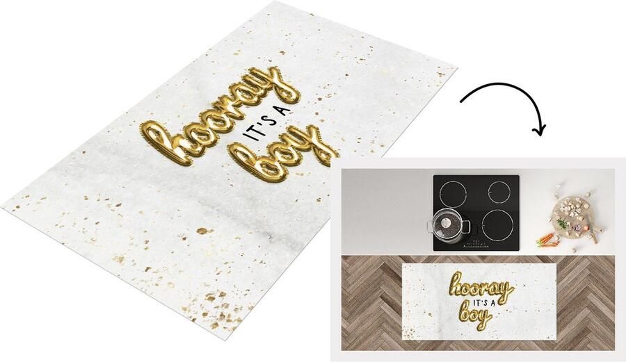 KitchenYeah Keukenloper Loper keuken Jongen Quotes Hooray it's a boy Spreuken 120x60 cm Keukenloper vinyl