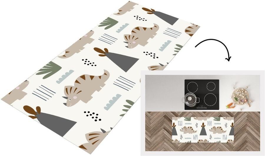 KitchenYeah Keukenloper Loper keuken Jongens Kinderen Patroon Dinosaurus 120x50 cm Keukenloper vinyl