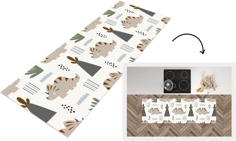 KitchenYeah Keukenloper Loper keuken Jongens Kinderen Patroon Dinosaurus 180x60 cm Keukenloper vinyl