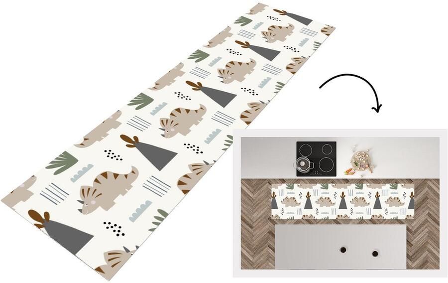 KitchenYeah Keukenloper Loper keuken Jongens Kinderen Patroon Dinosaurus 200x50 cm Keukenloper vinyl