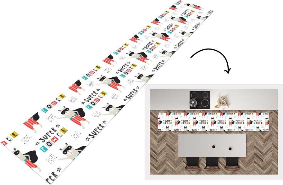 KitchenYeah Keukenloper Keukenmat Jongens Patroon Superheld 360x60 cm Keuken vloerkleed