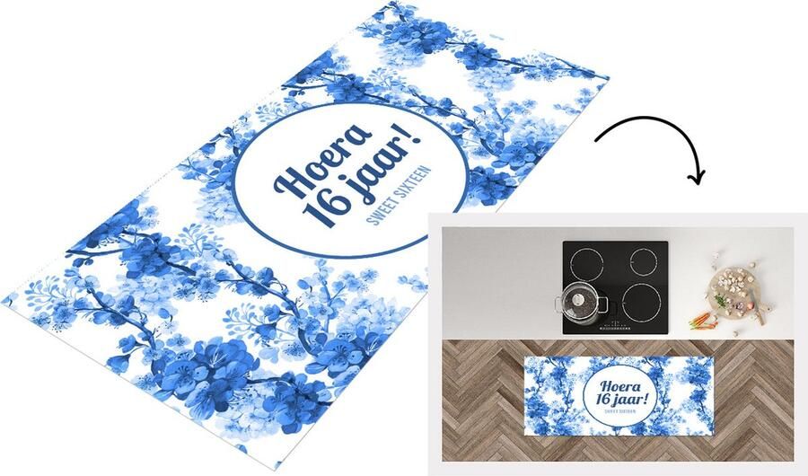 KitchenYeah Keukenloper Loper keuken Jubileum 16 Jaar Sweet Sixteen 120x50 cm Keukenloper vinyl