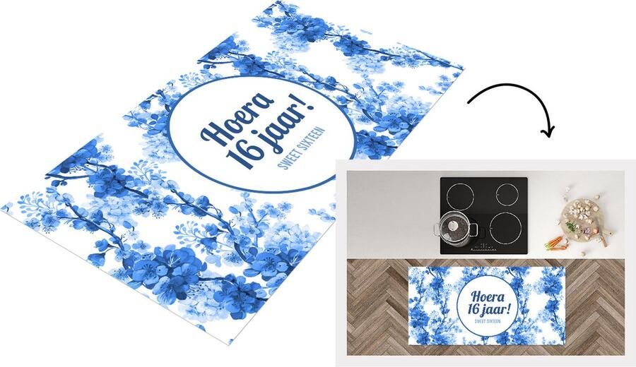 KitchenYeah Keukenloper Loper keuken Jubileum 16 Jaar Sweet Sixteen 120x60 cm Keukenloper vinyl