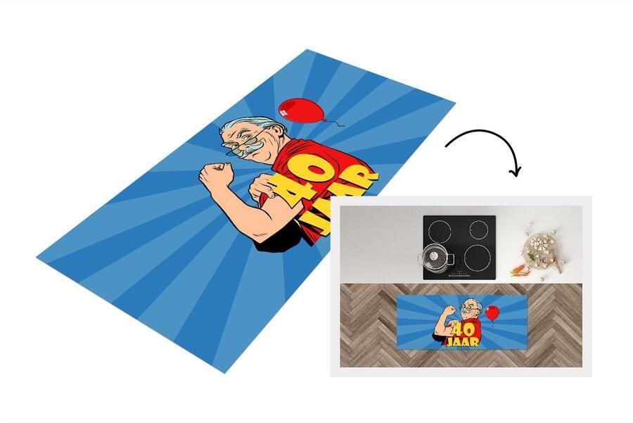 KitchenYeah Keukenloper Loper keuken Jubileum 40 Jaar verjaardag man Blauw 120x50 cm Keukenloper vinyl