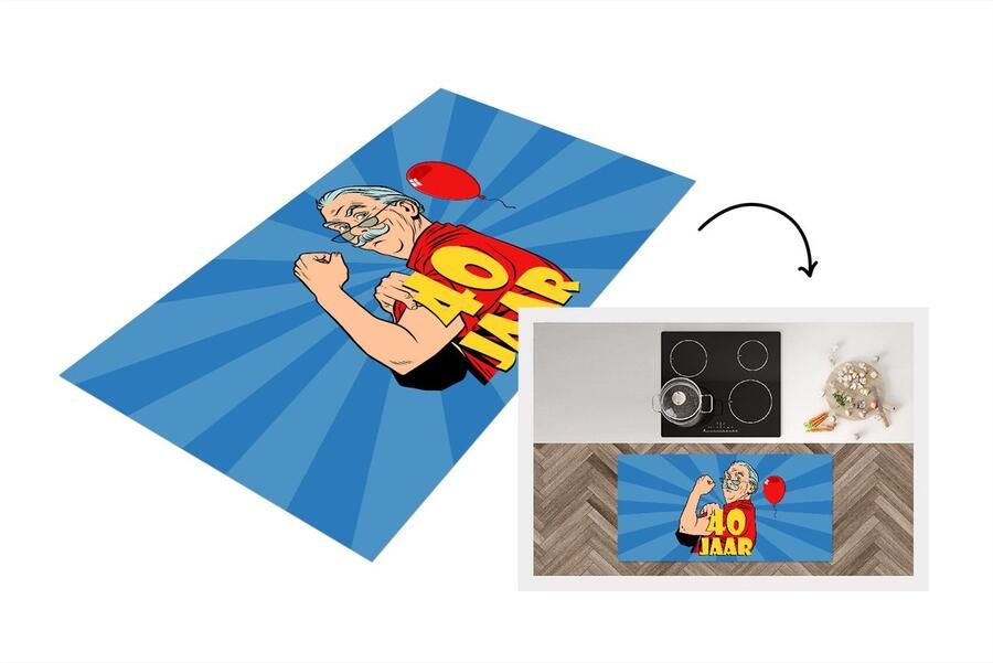 KitchenYeah Keukenloper Loper keuken Jubileum 40 Jaar verjaardag man Blauw 120x60 cm Keukenloper vinyl