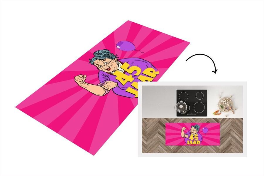 KitchenYeah Keukenloper Loper keuken Jubileum 45 Jaar Vrouw 120x50 cm Keukenloper vinyl