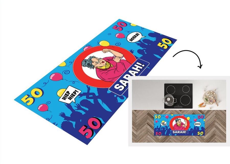KitchenYeah Keukenloper Loper keuken Jubileum 50 Jaar Sarah Verjaardag 120x50 cm Keukenloper vinyl