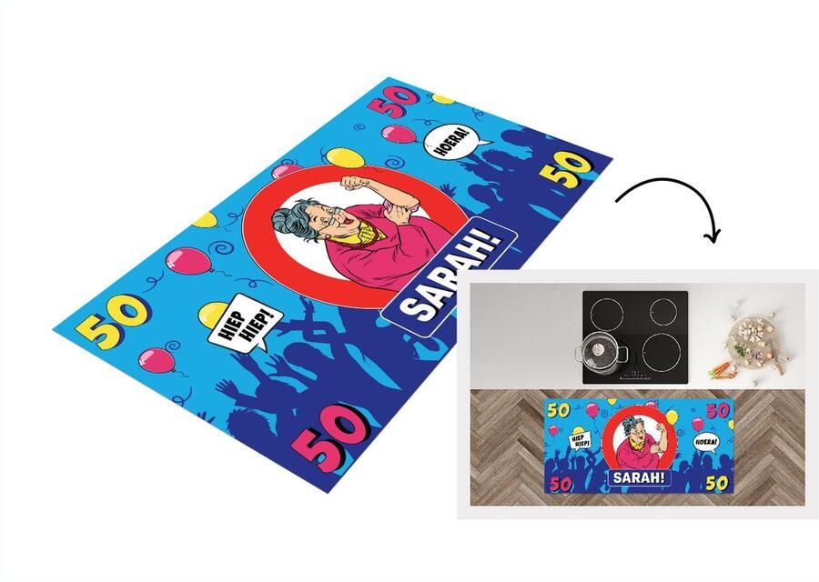 KitchenYeah Keukenloper Loper keuken Jubileum 50 Jaar Sarah Verjaardag 120x60 cm Keukenloper vinyl