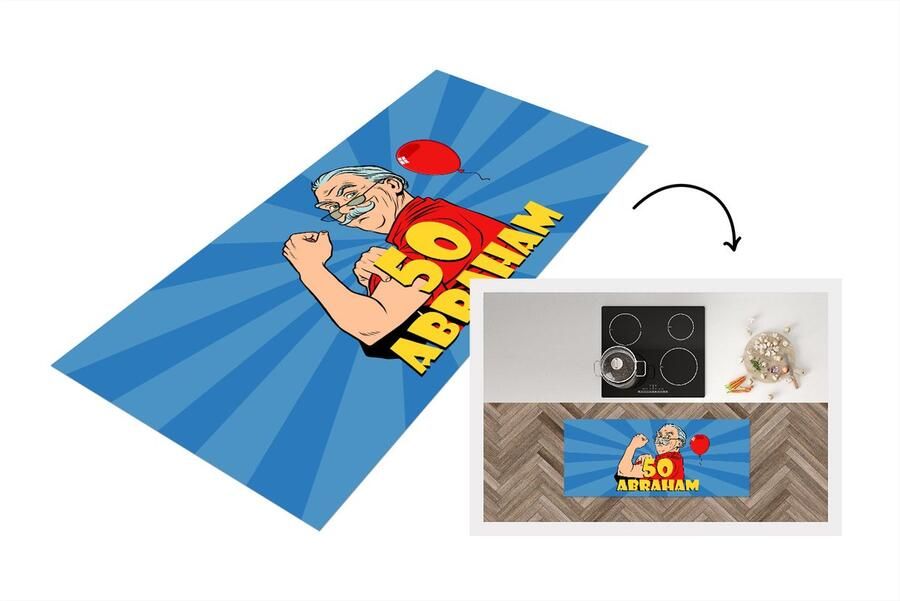 KitchenYeah Keukenloper Loper keuken Jubileum cadeau 50 jaar versiering Ballon Man Abraham 120x50 cm Keukenloper vinyl