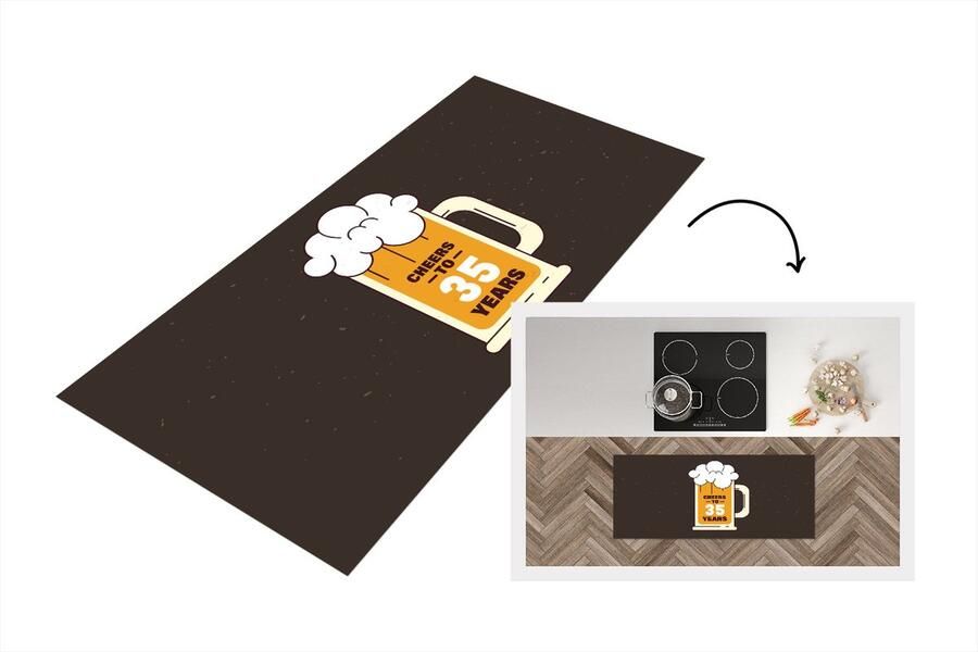 KitchenYeah Keukenloper Loper keuken Jubileum cadeau Bier 35 Jaar 120x50 cm Keukenloper vinyl