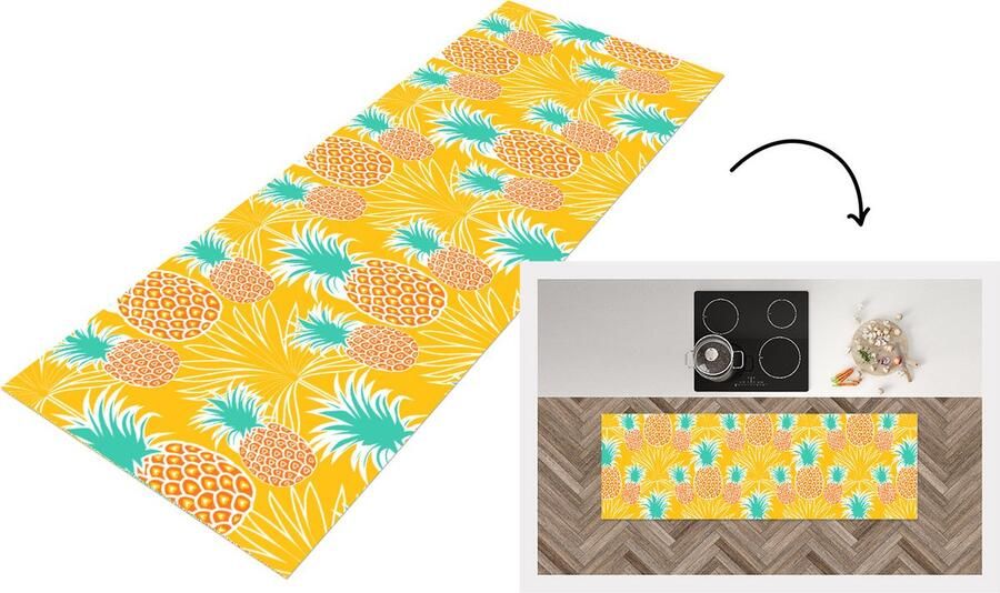 KitchenYeah Keukenloper Loper keuken Jungle Ananas Fruit Design 180x60 cm Keukenloper vinyl