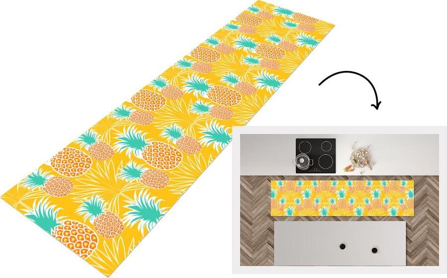 KitchenYeah Keukenloper Loper keuken Jungle Ananas Fruit Design 200x50 cm Keukenloper vinyl