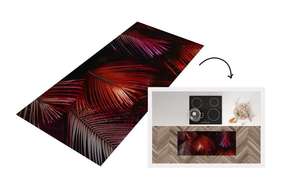 KitchenYeah Keukenloper Loper keuken Jungle Bladeren Rood 120x50 cm Keukenloper vinyl