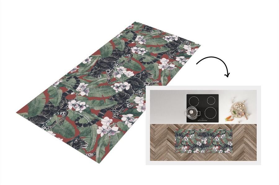 KitchenYeah Keukenloper Loper keuken Jungle Bloem Panter Patronen 120x50 cm Keukenloper vinyl