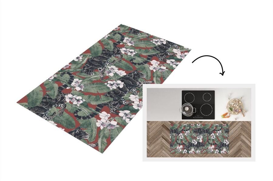 KitchenYeah Keukenloper Loper keuken Jungle Bloem Panter Patronen 120x60 cm Keukenloper vinyl