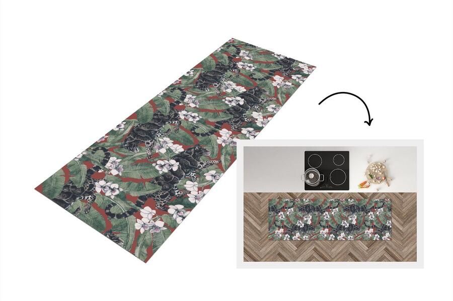 KitchenYeah Keukenloper Loper keuken Jungle Bloem Panter Patronen 180x60 cm Keukenloper vinyl