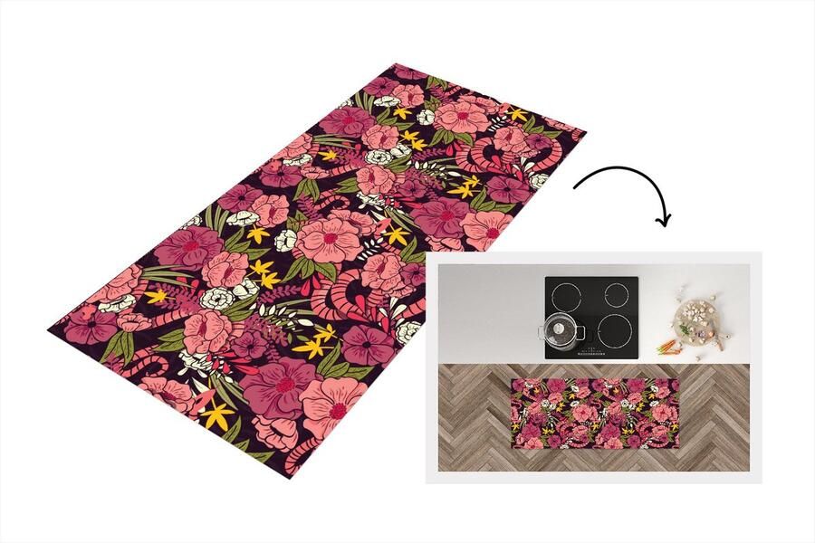 KitchenYeah Keukenloper Loper keuken Jungle Bloemen Patronen 120x50 cm Keukenloper vinyl
