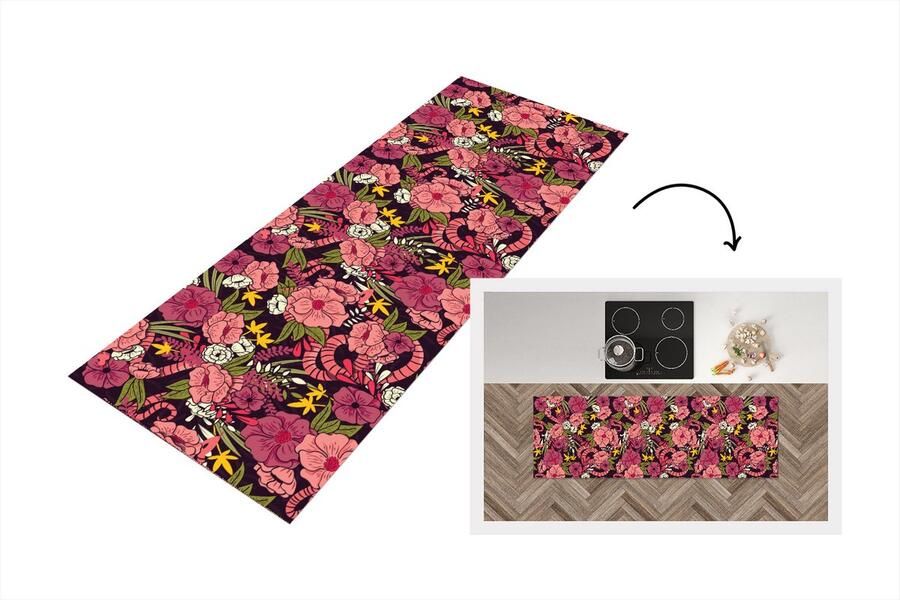 KitchenYeah Keukenloper Loper keuken Jungle Bloemen Patronen 180x60 cm Keukenloper vinyl