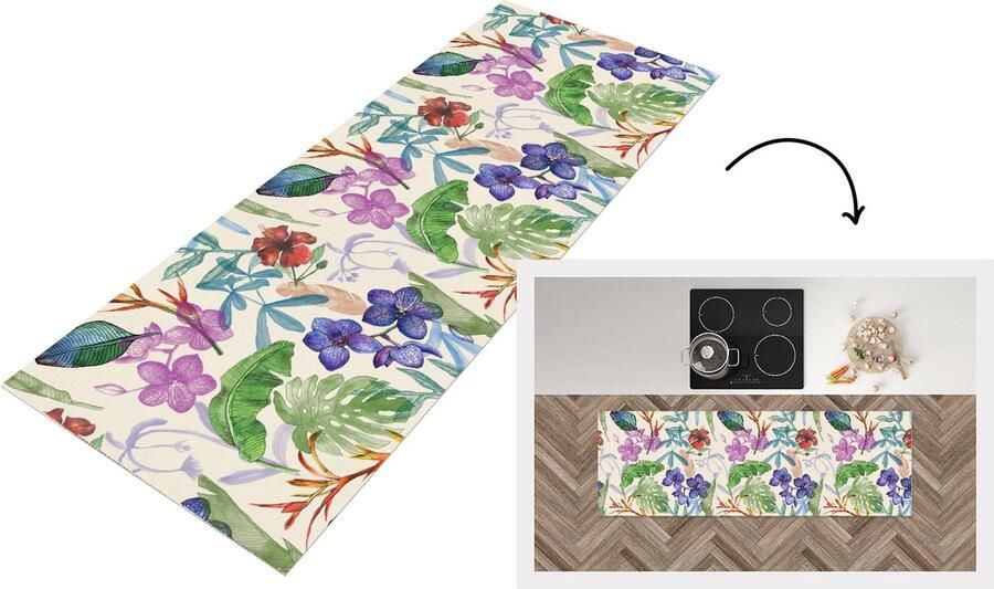KitchenYeah Keukenloper Loper keuken Jungle Bloemen Patronen 150x50 cm Keukenloper vinyl