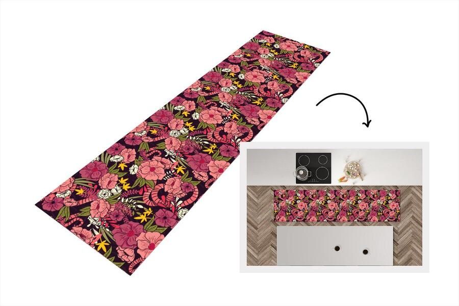 KitchenYeah Keukenloper Loper keuken Jungle Bloemen Patronen 240x60 cm Keukenloper vinyl