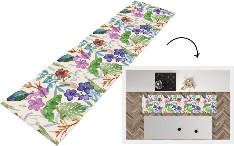 KitchenYeah Keukenloper Loper keuken Jungle Bloemen Patronen 200x50 cm Keukenloper vinyl