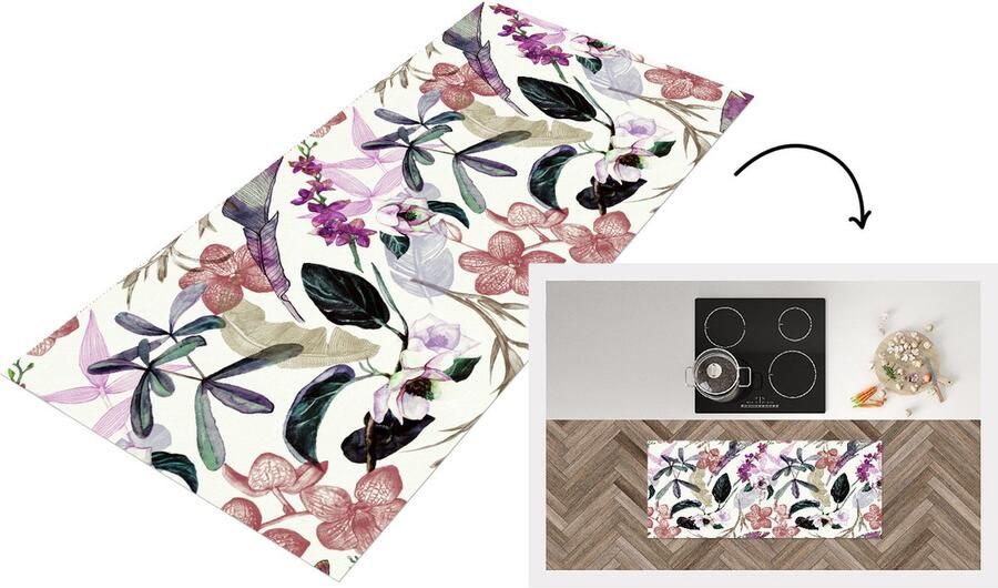 KitchenYeah Keukenloper Loper keuken Jungle Bloemen Vintage Patronen 120x50 cm Keukenloper vinyl